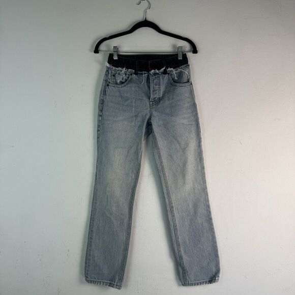 Alexander Wang Women’s Sz 24 Blue and Black Cult Duo Straight Leg Crop Jeans - Picture 1 of 16